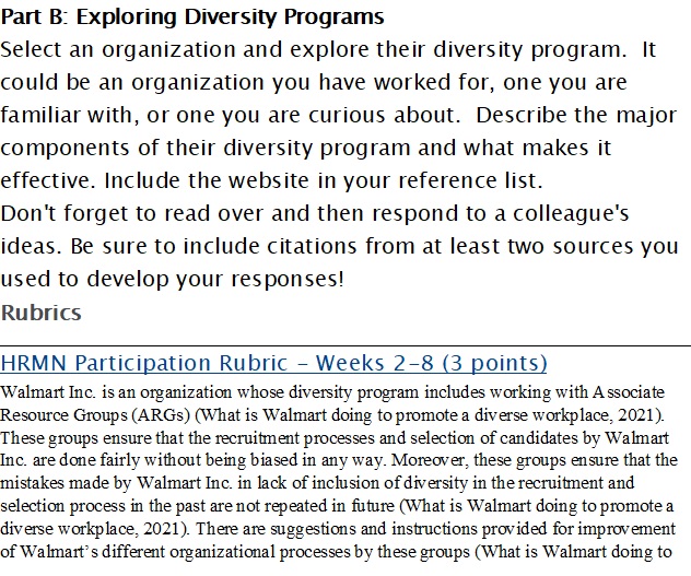 Week 2 Part B Exploring Diversity Programs